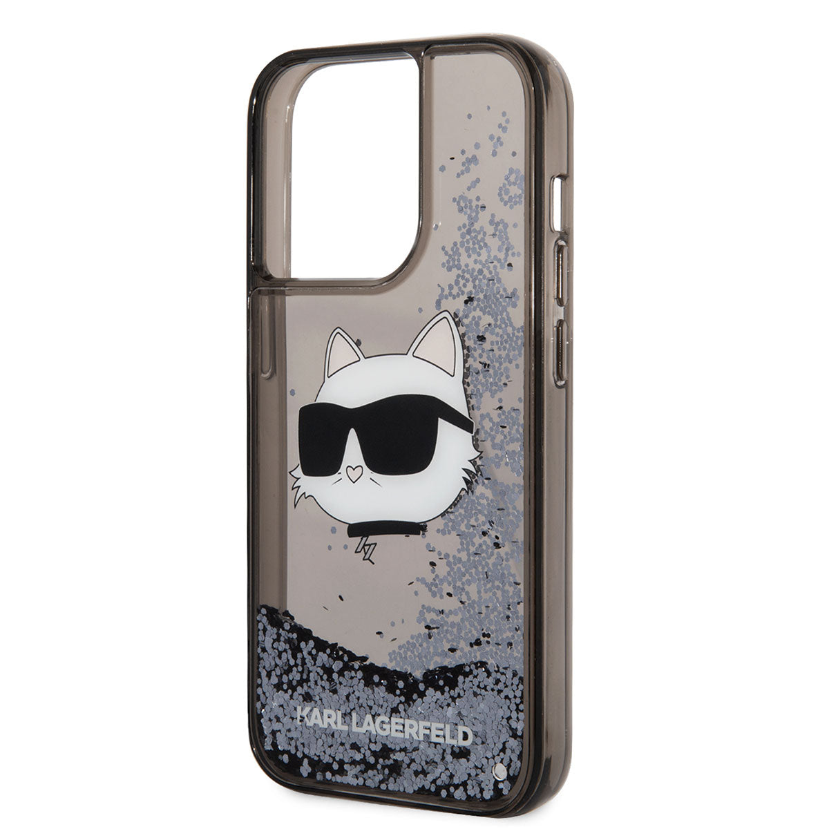 iPhone 14 Pro Kılıf Karl Lagerfeld Sıvılı Simli Choupette Head Dizayn Kapak