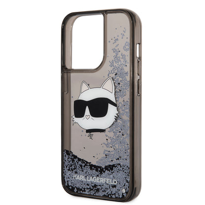 iPhone 14 Pro Kılıf Karl Lagerfeld Sıvılı Simli Choupette Head Dizayn Kapak