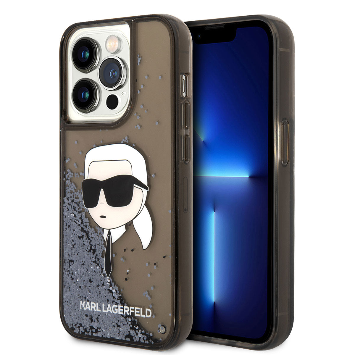 iPhone 14 Pro Kılıf Karl Lagerfeld Sıvılı Simli Karl Head Dizayn Kapak