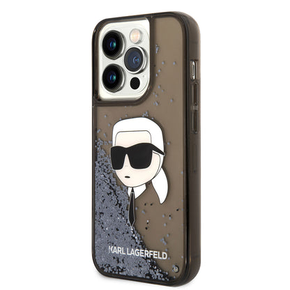 iPhone 14 Pro Kılıf Karl Lagerfeld Sıvılı Simli Karl Head Dizayn Kapak