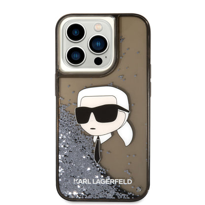 iPhone 14 Pro Kılıf Karl Lagerfeld Sıvılı Simli Karl Head Dizayn Kapak
