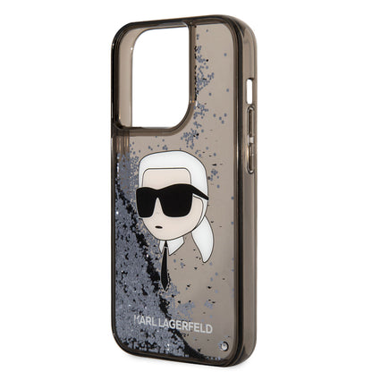 iPhone 14 Pro Kılıf Karl Lagerfeld Sıvılı Simli Karl Head Dizayn Kapak