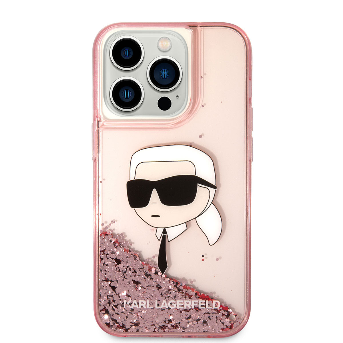 iPhone 14 Pro Kılıf Karl Lagerfeld Sıvılı Simli Karl Head Dizayn Kapak