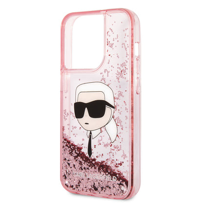 iPhone 14 Pro Kılıf Karl Lagerfeld Sıvılı Simli Karl Head Dizayn Kapak