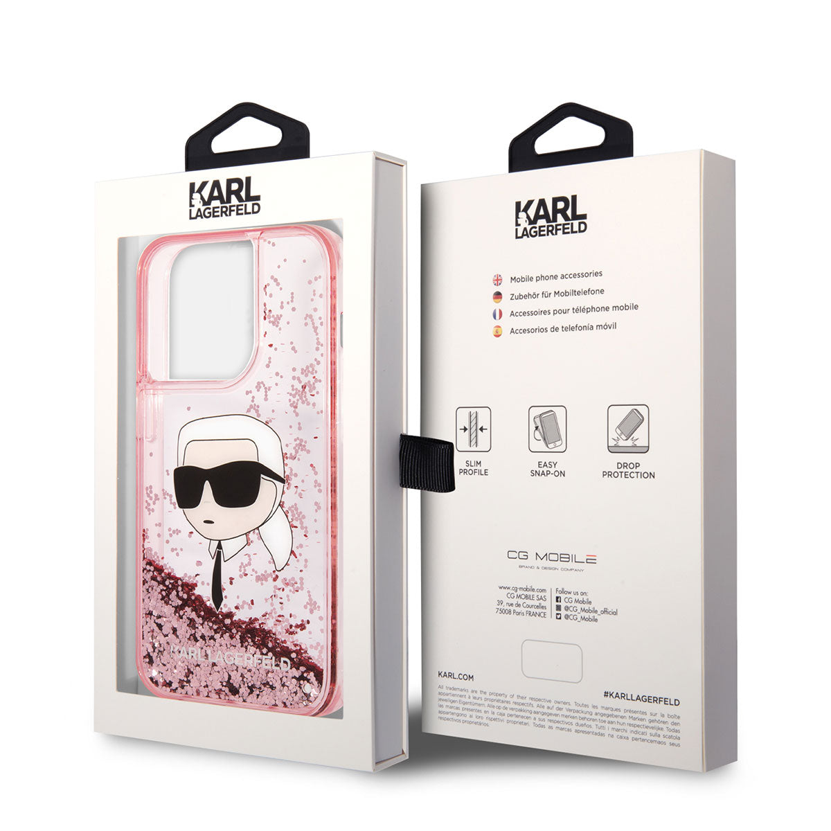 iPhone 14 Pro Kılıf Karl Lagerfeld Sıvılı Simli Karl Head Dizayn Kapak