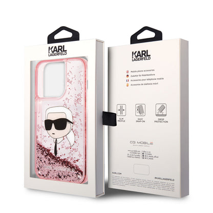 iPhone 14 Pro Kılıf Karl Lagerfeld Sıvılı Simli Karl Head Dizayn Kapak