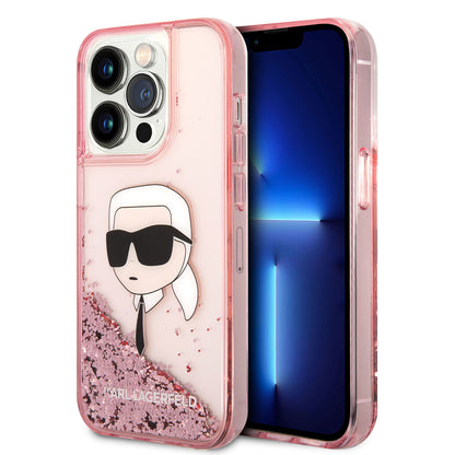 iPhone 14 Pro Kılıf Karl Lagerfeld Sıvılı Simli Karl Head Dizayn Kapak