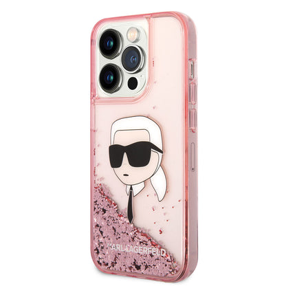 iPhone 14 Pro Kılıf Karl Lagerfeld Sıvılı Simli Karl Head Dizayn Kapak