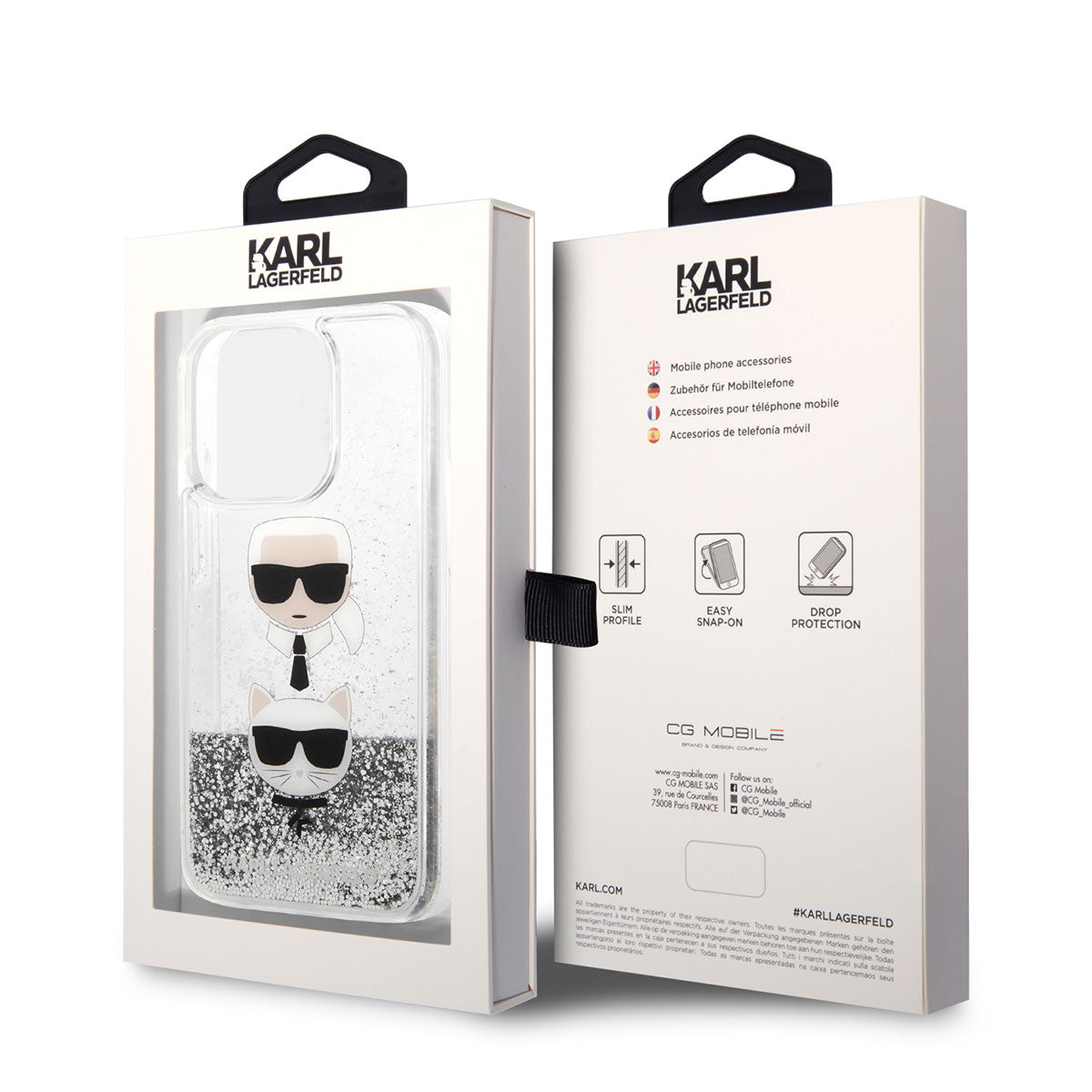 iPhone 14 Pro Kılıf Karl Lagerfeld Sıvılı Simli K&C Head Dizayn Kapak