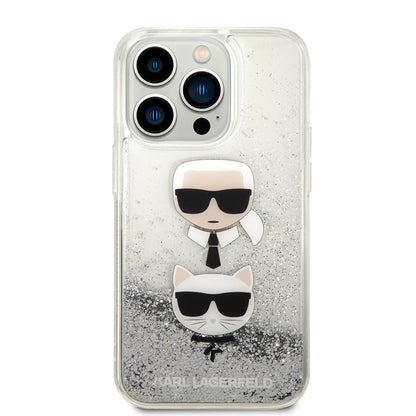 iPhone 14 Pro Kılıf Karl Lagerfeld Sıvılı Simli K&C Head Dizayn Kapak