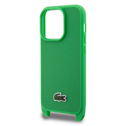 iPhone 14 Pro Kılıf Lacoste Orjinal Lisanslı PU Pike Desenli Arka Yüzey Askılı İkonik Timsah Dokuma Logolu Kapak