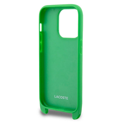 iPhone 14 Pro Kılıf Lacoste Orjinal Lisanslı PU Pike Desenli Arka Yüzey Askılı İkonik Timsah Dokuma Logolu Kapak