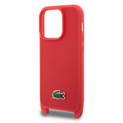 iPhone 14 Pro Kılıf Lacoste Orjinal Lisanslı PU Pike Desenli Arka Yüzey Askılı İkonik Timsah Dokuma Logolu Kapak