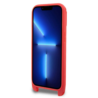 iPhone 14 Pro Kılıf Lacoste Orjinal Lisanslı PU Pike Desenli Arka Yüzey Askılı İkonik Timsah Dokuma Logolu Kapak