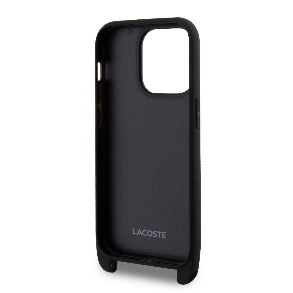 iPhone 14 Pro Kılıf Lacoste Orjinal Lisanslı PU Pike Desenli Arka Yüzey Askılı İkonik Timsah Dokuma Logolu Kapak