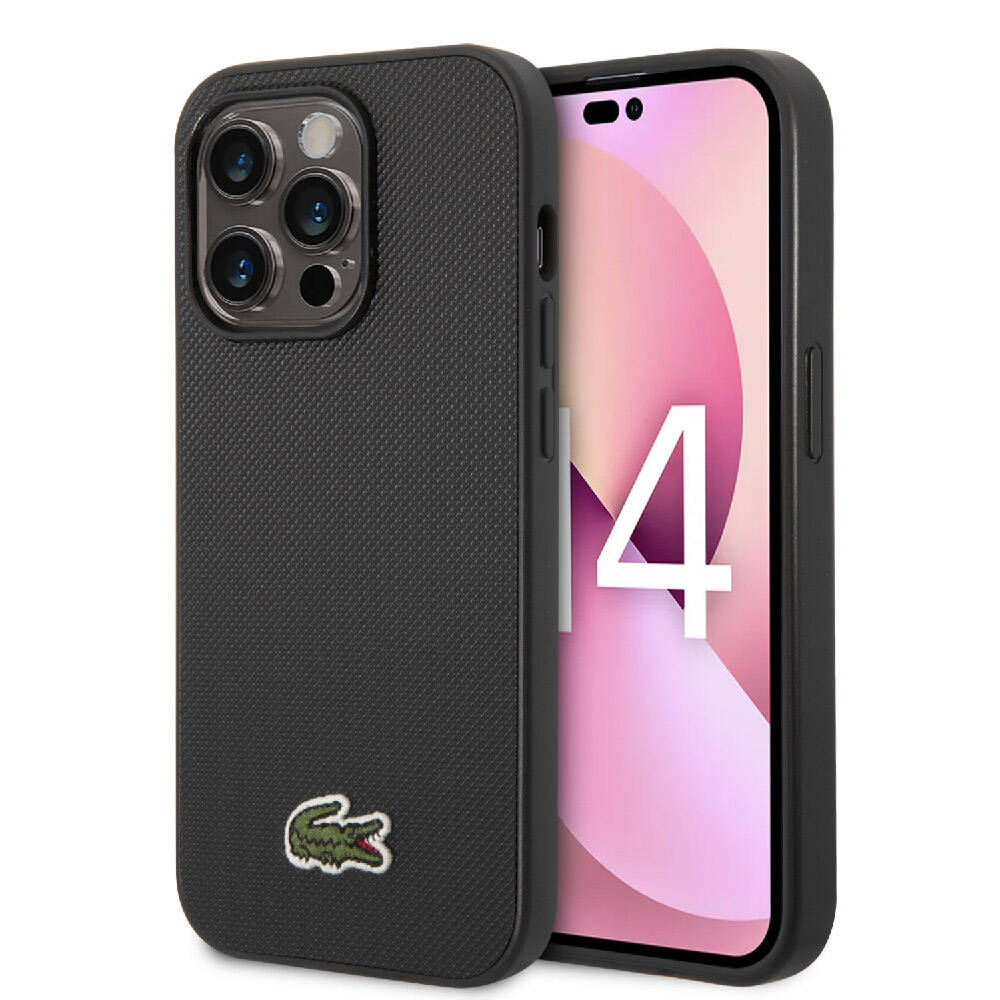 iPhone 14 Pro Kılıf Lacoste Orjinal Lisanslı PU Pike Desenli Arka Yüzey İkonik Timsah Dokuma Logolu Kapak