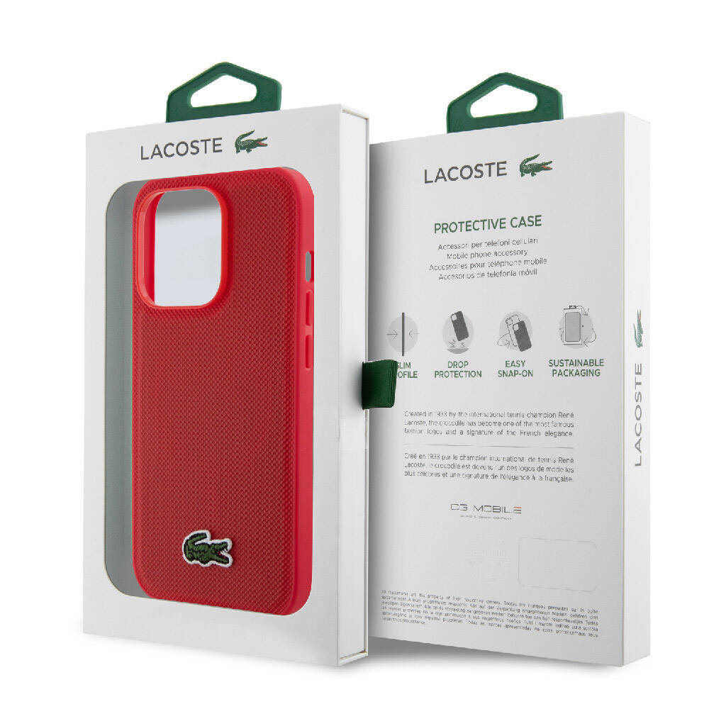 iPhone 14 Pro Kılıf Lacoste Orjinal Lisanslı PU Pike Desenli Arka Yüzey İkonik Timsah Dokuma Logolu Kapak