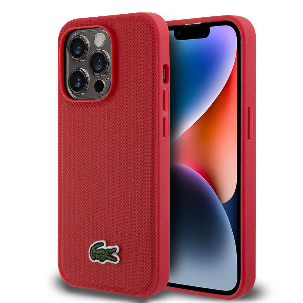 iPhone 14 Pro Kılıf Lacoste Orjinal Lisanslı PU Pike Desenli Arka Yüzey İkonik Timsah Dokuma Logolu Kapak