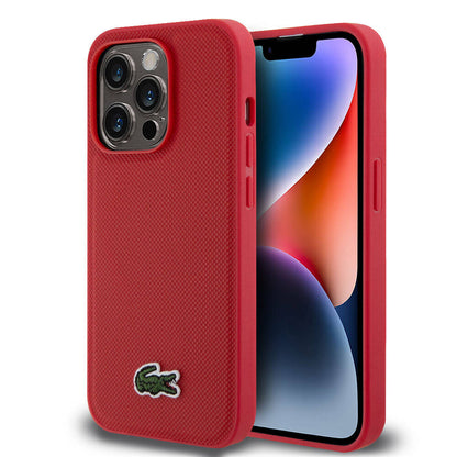 iPhone 14 Pro Kılıf Lacoste Orjinal Lisanslı PU Pike Desenli Arka Yüzey İkonik Timsah Dokuma Logolu Kapak