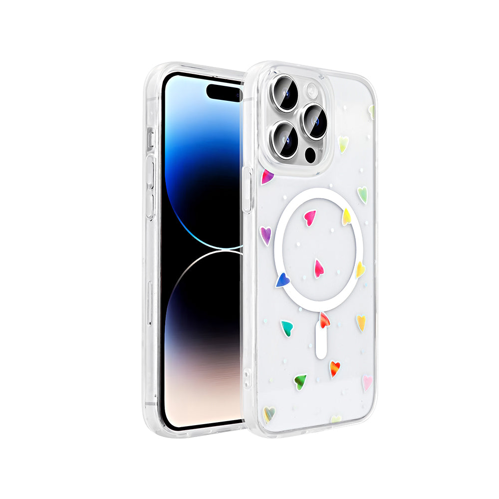 Apple iPhone 14 Pro Kılıf M-Safe Şarj Özellikli Şeffaf Zore Folk Sert Kapak