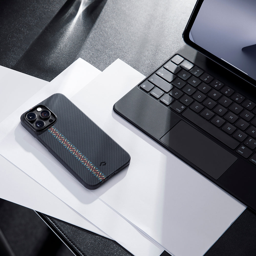 iPhone 14 Pro Kılıf M-safe Şarj Özellikli 600D Aramid Fiber Pitaka Tactile Woven Orchestra Serisi Rhapsody Kapak