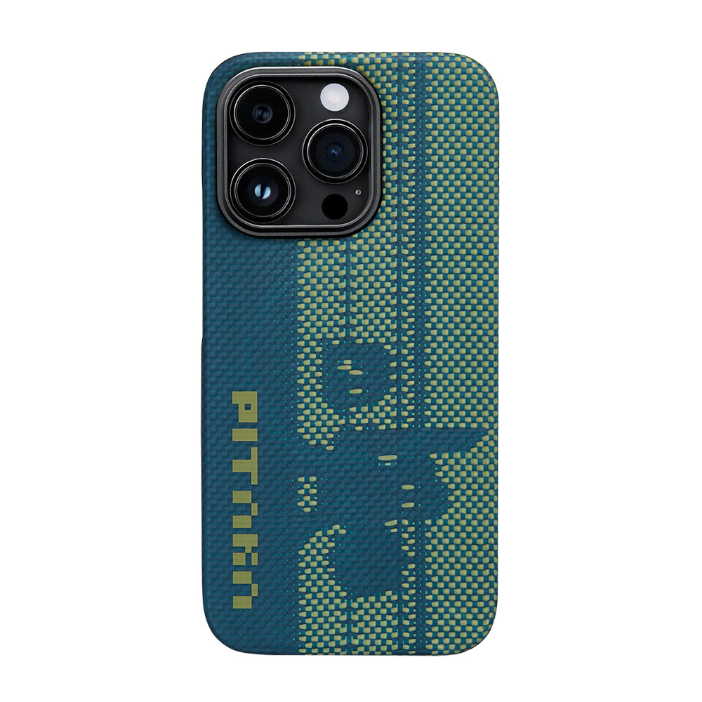 iPhone 14 Pro Kılıf M-safe Şarj Özellikli Aramid Fiber Pitaka Tactile Woven Pixel Game Kapak