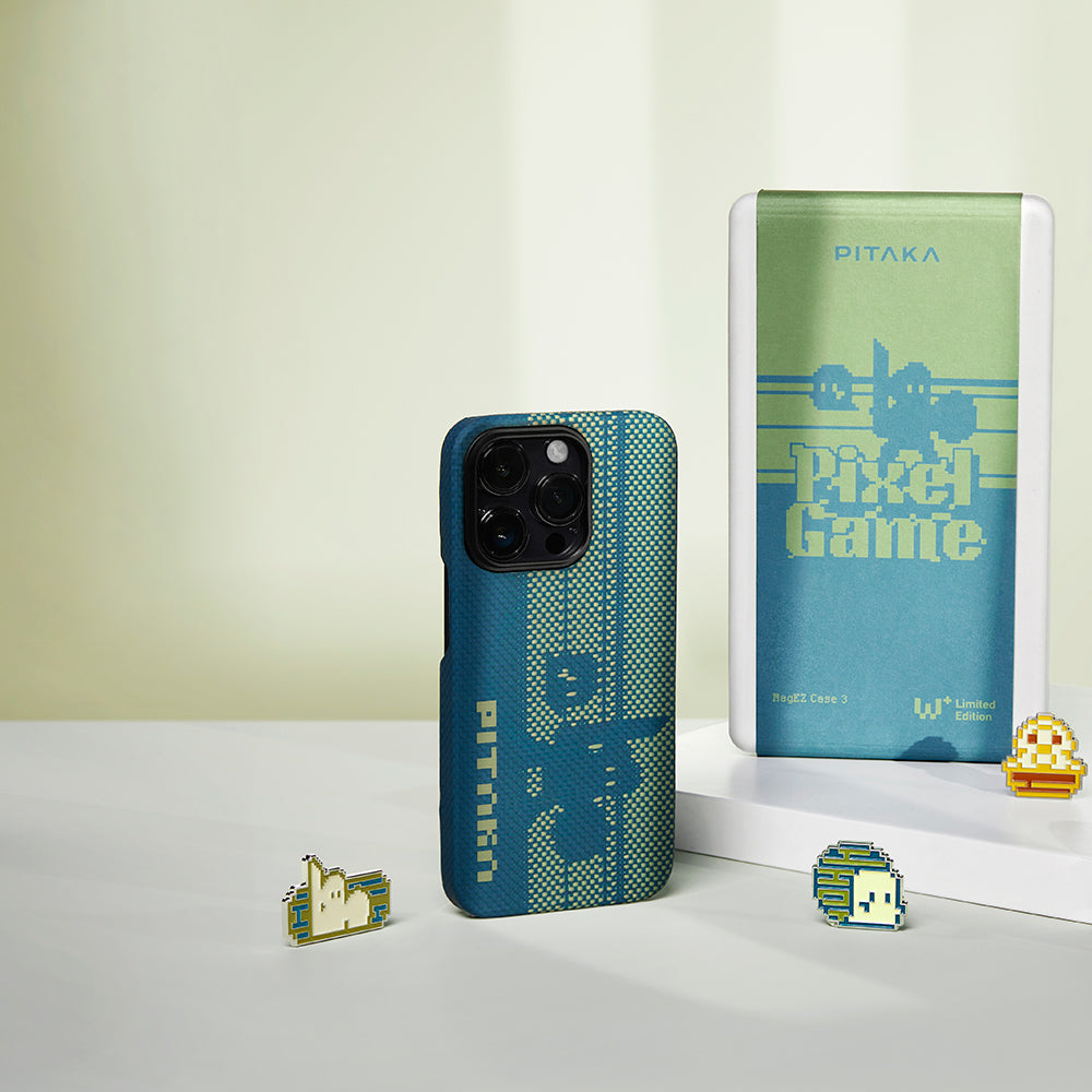 iPhone 14 Pro Kılıf M-safe Şarj Özellikli Aramid Fiber Pitaka Tactile Woven Pixel Game Kapak