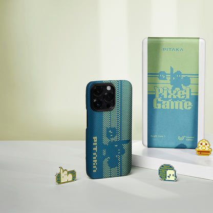 iPhone 14 Pro Kılıf M-safe Şarj Özellikli Aramid Fiber Pitaka Tactile Woven Pixel Game Kapak