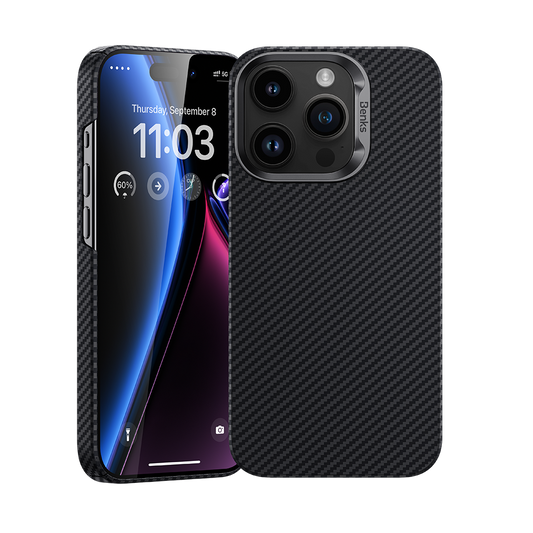 iPhone 14 Pro Kılıf M-safe Şarj Özellikli Karbon Fiber Benks MFM Lisanslı 600D Essential Kevlar Kapak