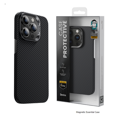 iPhone 14 Pro Kılıf M-safe Şarj Özellikli Karbon Fiber Benks MFM Lisanslı 600D Essential Kevlar Kapak