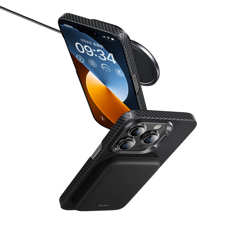iPhone 14 Pro Kılıf M-safe Şarj Özellikli Karbon Fiber Benks MFM Lisanslı 600D Essential Kevlar Kapak