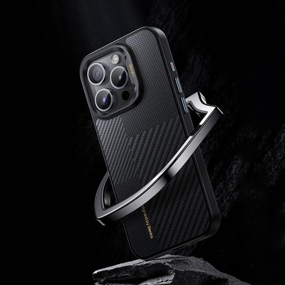 iPhone 14 Pro Kılıf M-safe Şarj Özellikli Karbon Fiber Benks Montage Hybrid ArmorPro Kevlar Kapak
