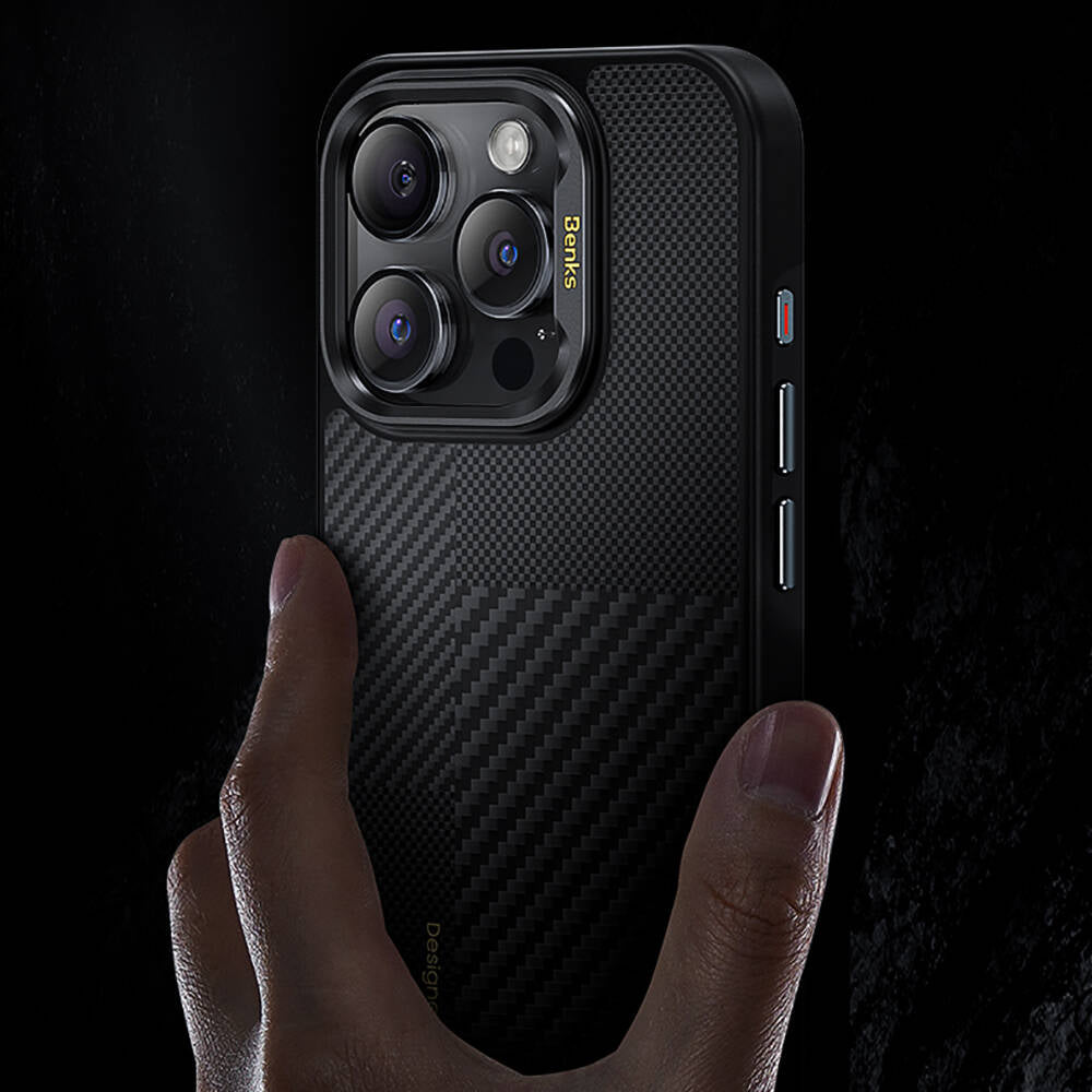 iPhone 14 Pro Kılıf M-safe Şarj Özellikli Karbon Fiber Benks Montage Hybrid ArmorPro Kevlar Kapak