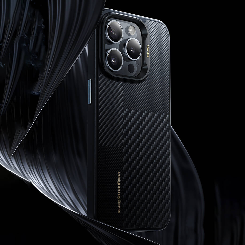 iPhone 14 Pro Kılıf M-safe Şarj Özellikli Karbon Fiber Benks Montage Hybrid ArmorPro Kevlar Kapak