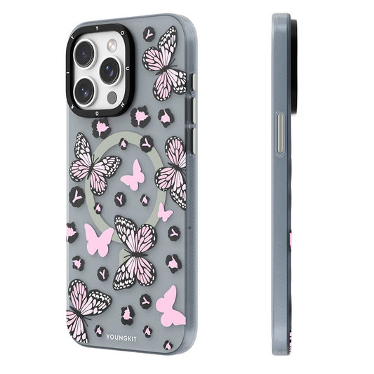 iPhone 14 Pro Kılıf M-safe Şarj Özellikli Kelebek Desenli Youngkit Shadow Dance Serisi Kapak