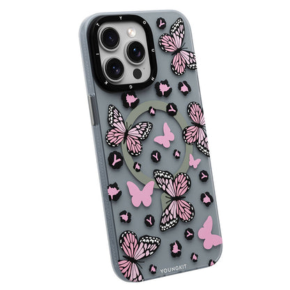 iPhone 14 Pro Kılıf M-safe Şarj Özellikli Kelebek Desenli Youngkit Shadow Dance Serisi Kapak