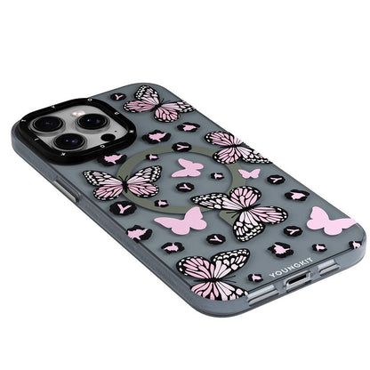 iPhone 14 Pro Kılıf M-safe Şarj Özellikli Kelebek Desenli Youngkit Shadow Dance Serisi Kapak