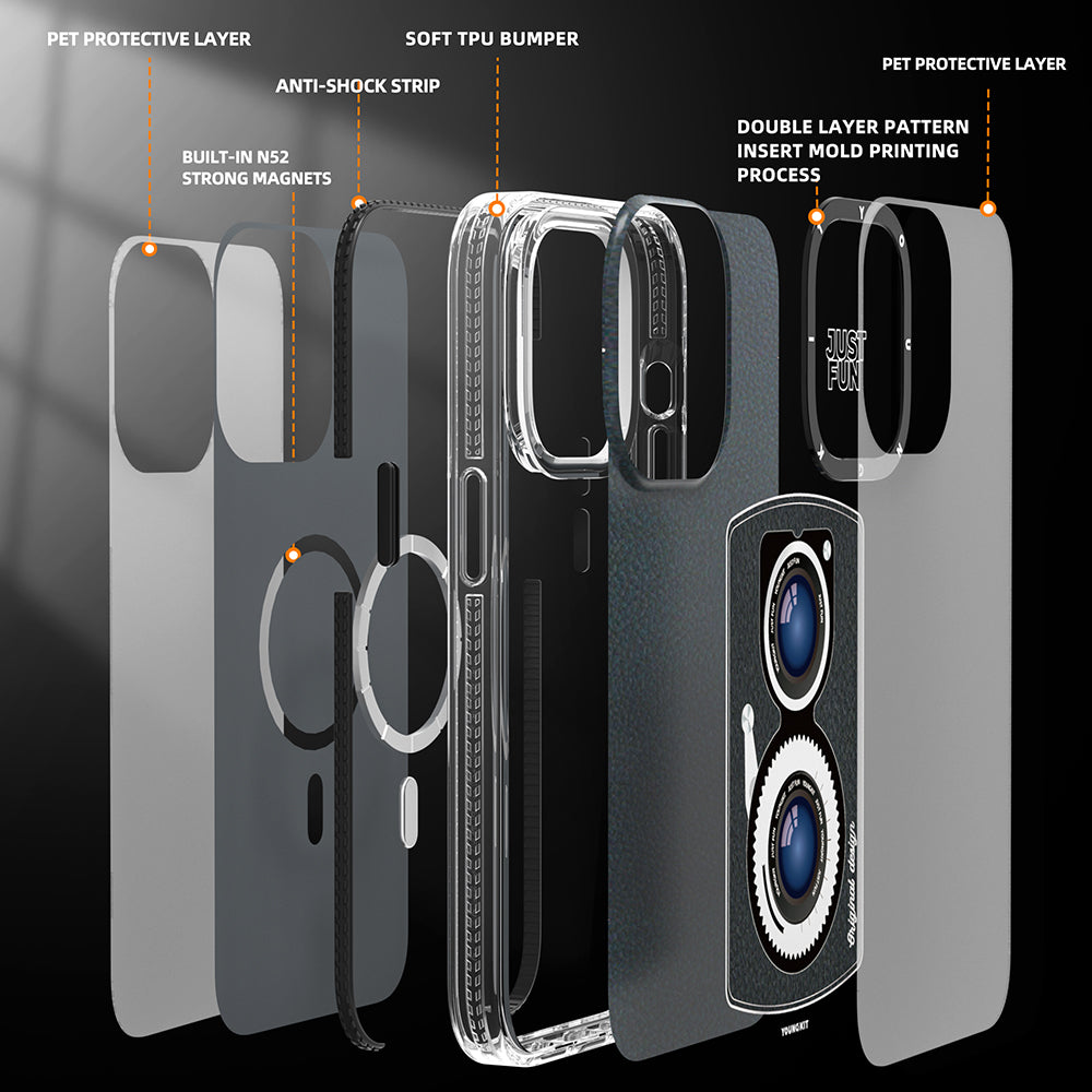 iPhone 14 Pro Kılıf M-safe Şarj Özellikli Lens Figürlü YoungKit Art Film Serisi Kapak