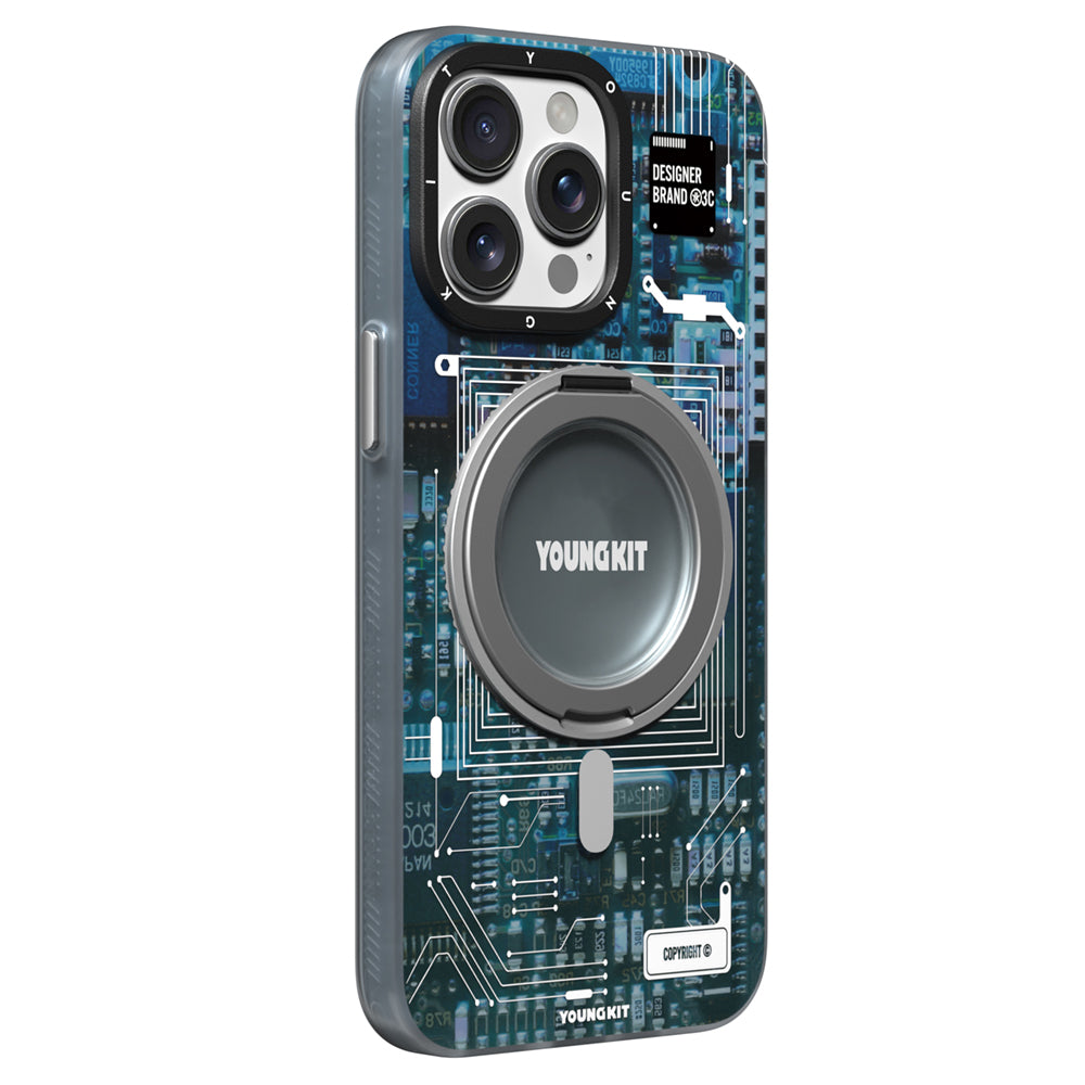 iPhone 14 Pro Kılıf M-safe Şarj Özellikli Youngkit 360° Standlı Technology Serisi Kapak
