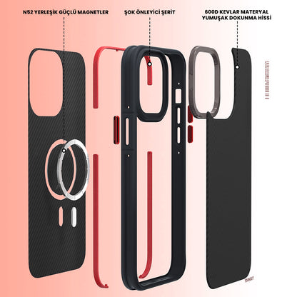 iPhone 14 Pro Kılıf M-safe Şarj Özellikli YoungKit 600D Kevlar Kapak