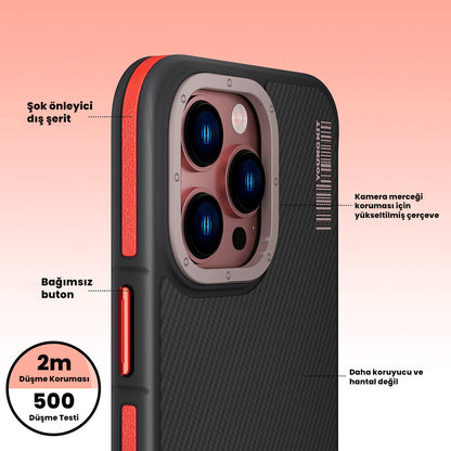 iPhone 14 Pro Kılıf M-safe Şarj Özellikli YoungKit 600D Kevlar Kapak