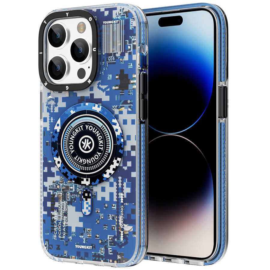 iPhone 14 Pro Kılıf M-safe Şarj Özellikli YoungKit Kamuflaj Serisi Kapak