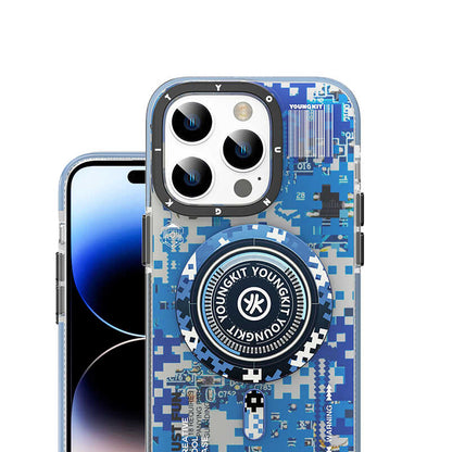 iPhone 14 Pro Kılıf M-safe Şarj Özellikli YoungKit Kamuflaj Serisi Kapak