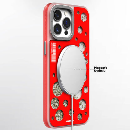 iPhone 14 Pro Kılıf M-safe Şarj Özellikli Youngkit Quicksand Beads Serisi Kapak