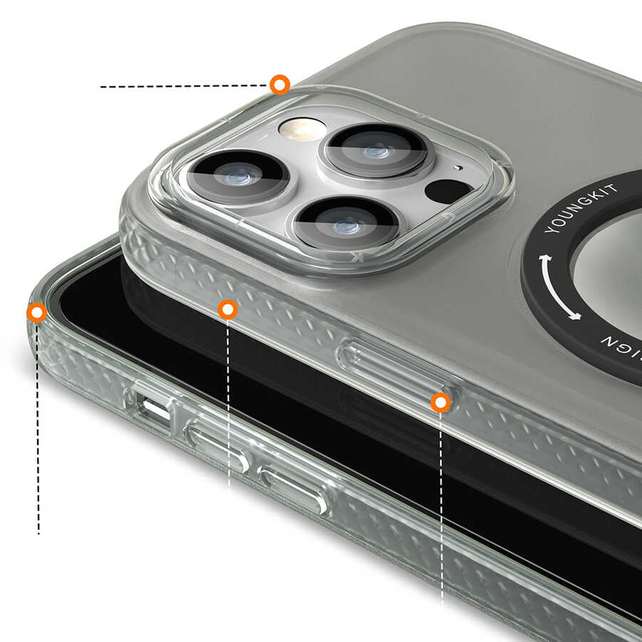 iPhone 14 Pro Kılıf M-safe Şarj Özellikli Youngkit Rock Serisi Kapak