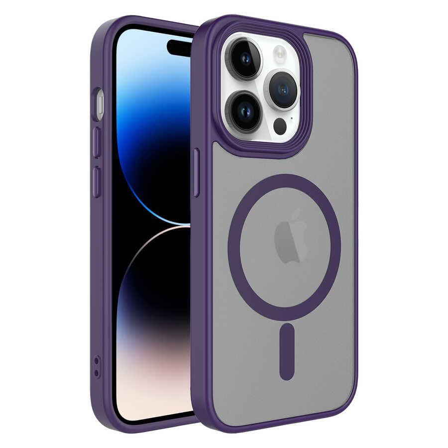 Apple iPhone 14 Pro Kılıf Mat Arka Yüzey Wireless Şarj Özellikli Zore Flet M-safe Kapak