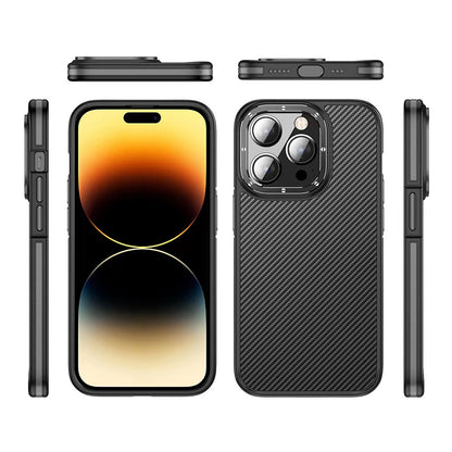 iPhone 14 Pro Kılıf Mat Transparan Karbon Fiber Görünümlü Wlons Marin Kapak