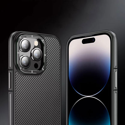 iPhone 14 Pro Kılıf Mat Transparan Karbon Fiber Görünümlü Wlons Marin Kapak
