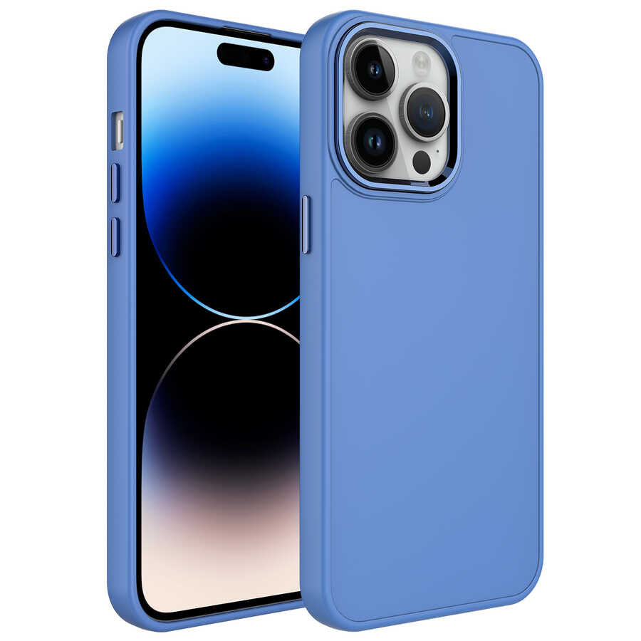 Apple iPhone 14 Pro Kılıf Metal Çerçeve ve Buton Tasarımlı Silikon Zore Luna Kapak