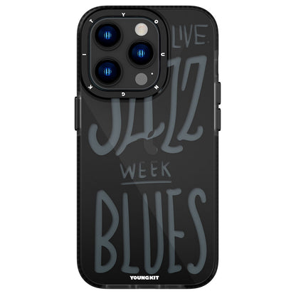 iPhone 14 Pro Kılıf Şeffaf Renkli Yazı Temalı Tasarım YoungKit Jazz Serisi Kapak